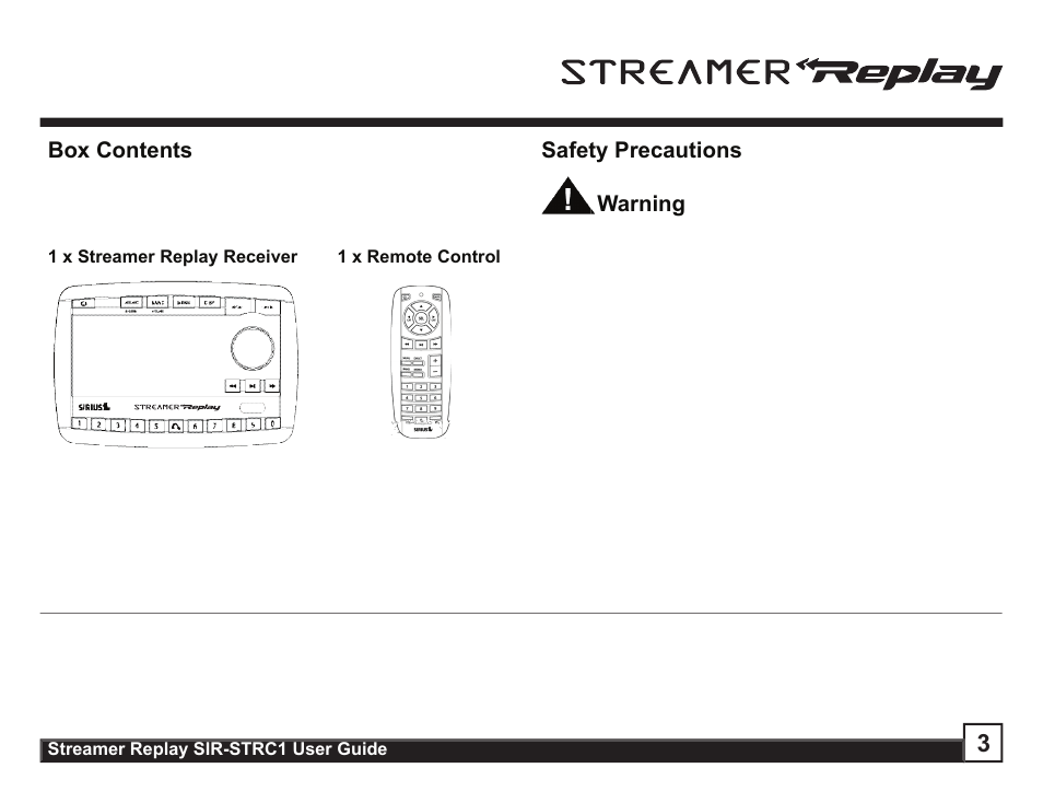 Sirius Satellite Radio STREAMER SIR-STRC1 User Manual | Page 3 / 46