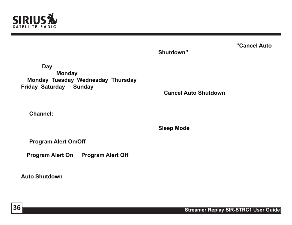 Sirius Satellite Radio STREAMER SIR-STRC1 User Manual | Page 36 / 46
