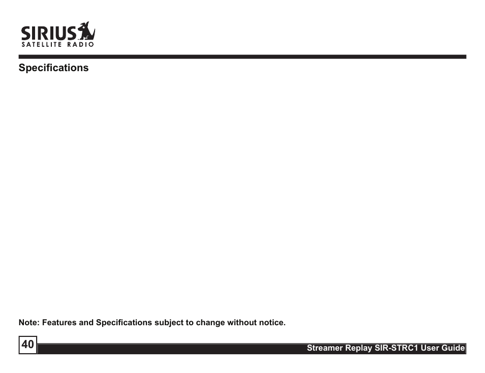 Sirius Satellite Radio STREAMER SIR-STRC1 User Manual | Page 40 / 46