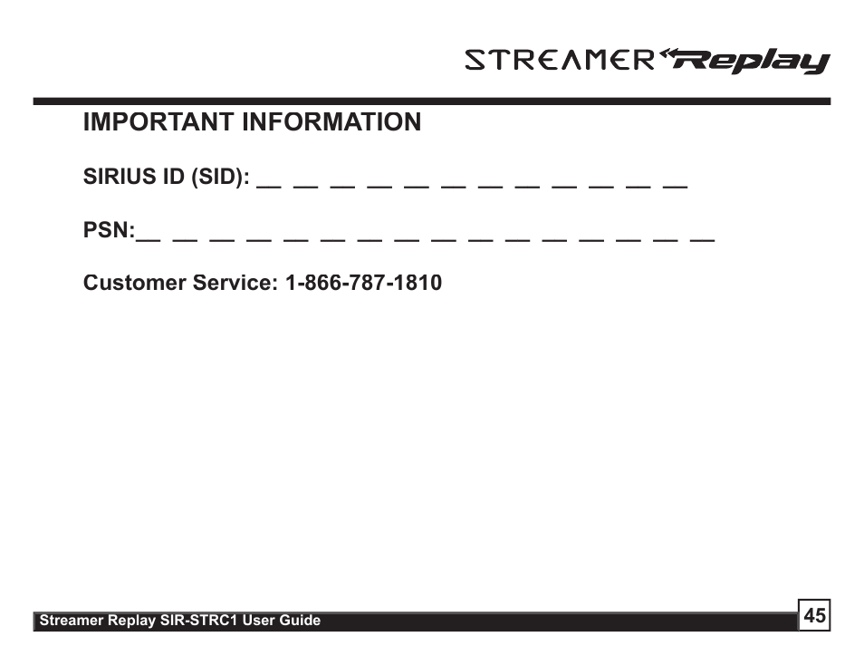 Important information | Sirius Satellite Radio STREAMER SIR-STRC1 User Manual | Page 45 / 46