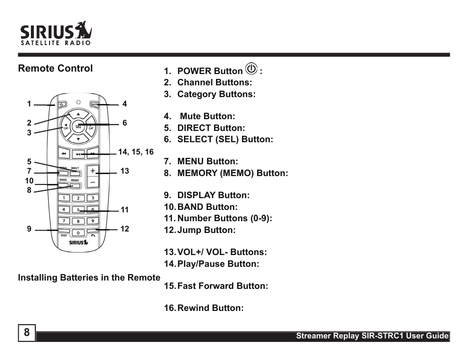 Sirius Satellite Radio STREAMER SIR-STRC1 User Manual | Page 8 / 46