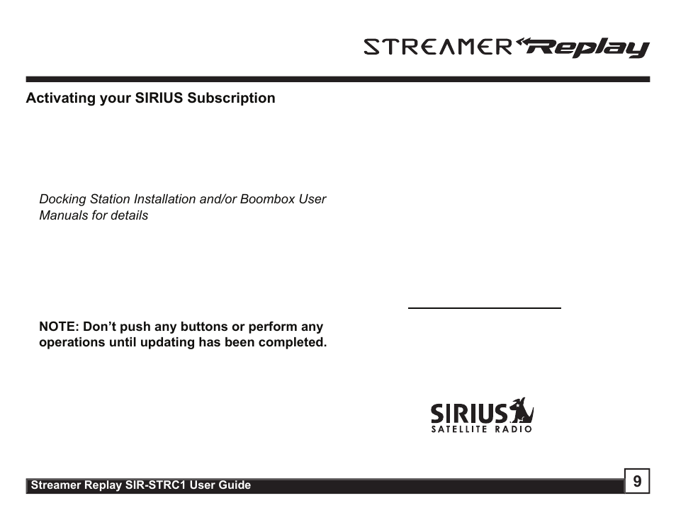 Sirius Satellite Radio STREAMER SIR-STRC1 User Manual | Page 9 / 46