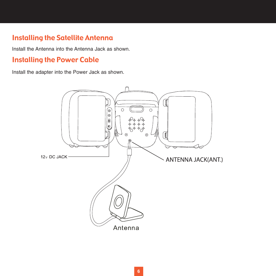 Installing the satellite antenna, Installing the power cable | Sirius Satellite Radio XS025 User Manual | Page 11 / 20