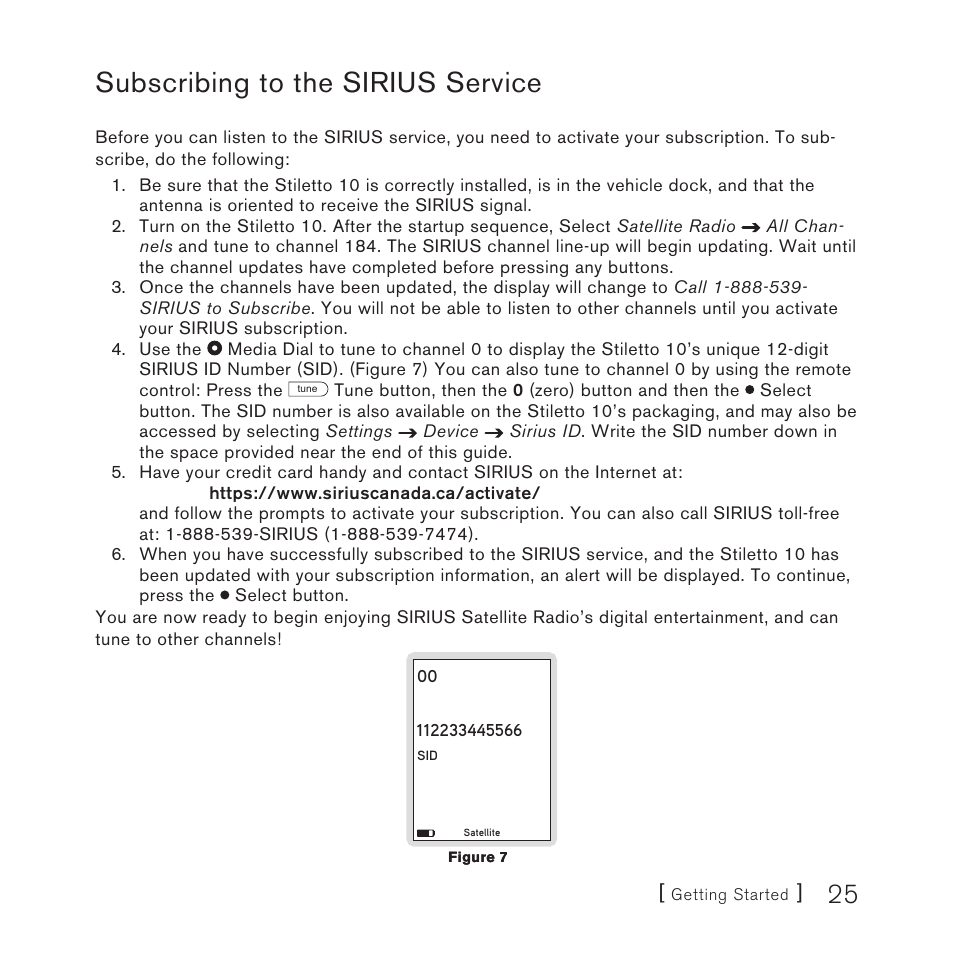 Subscribing to the sirius service | Sirius Satellite Radio 10 User Manual | Page 27 / 94
