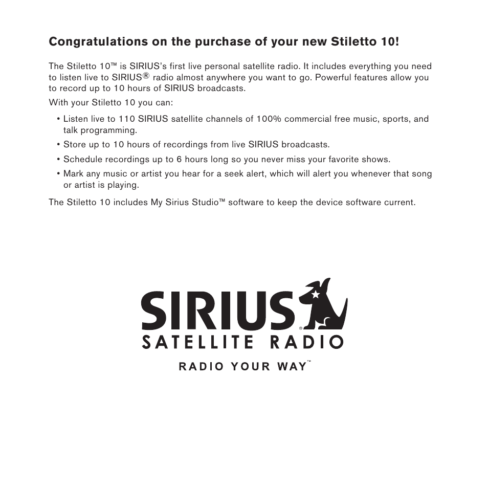 Sirius Satellite Radio 10 User Manual | Page 3 / 94