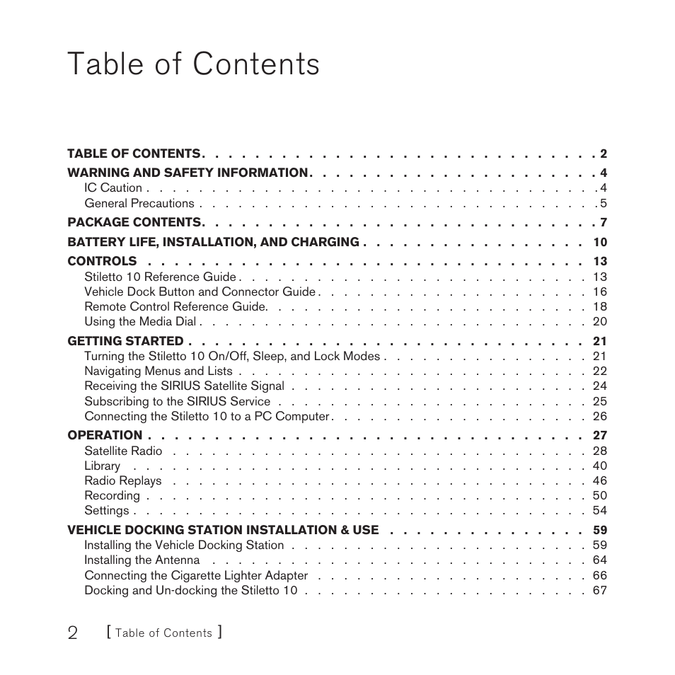 Sirius Satellite Radio 10 User Manual | Page 4 / 94