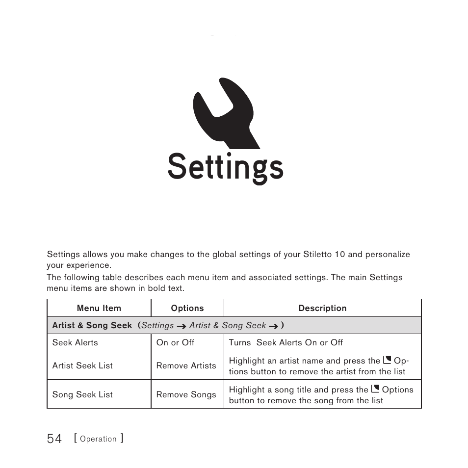 Settings | Sirius Satellite Radio 10 User Manual | Page 56 / 94