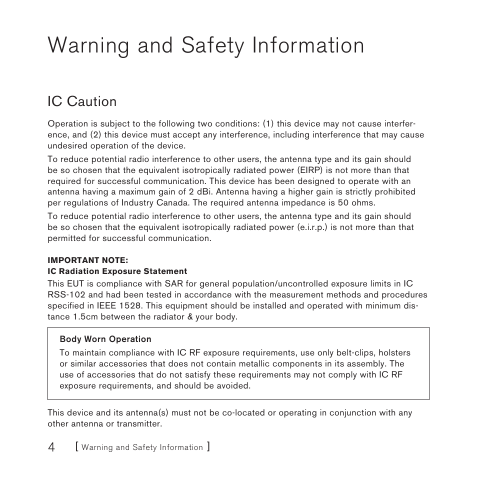 Warning and safety information, Ic caution | Sirius Satellite Radio 10 User Manual | Page 6 / 94