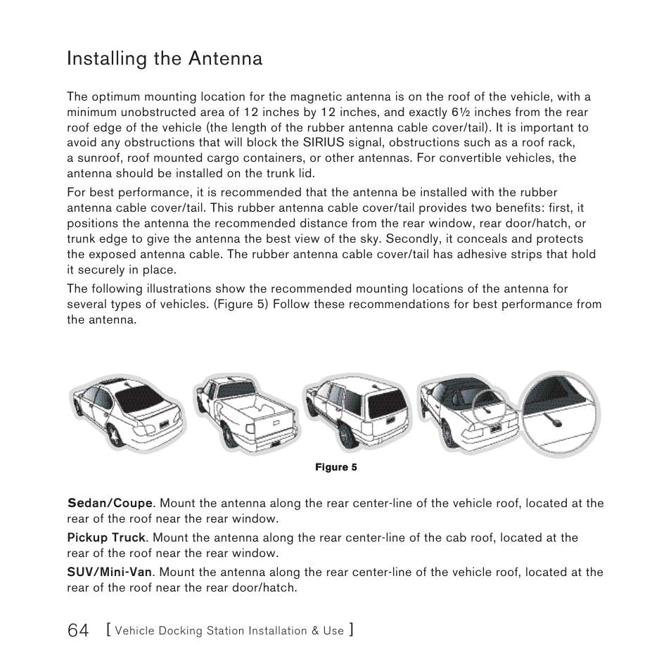 Installing the antenna | Sirius Satellite Radio 10 User Manual | Page 66 / 94