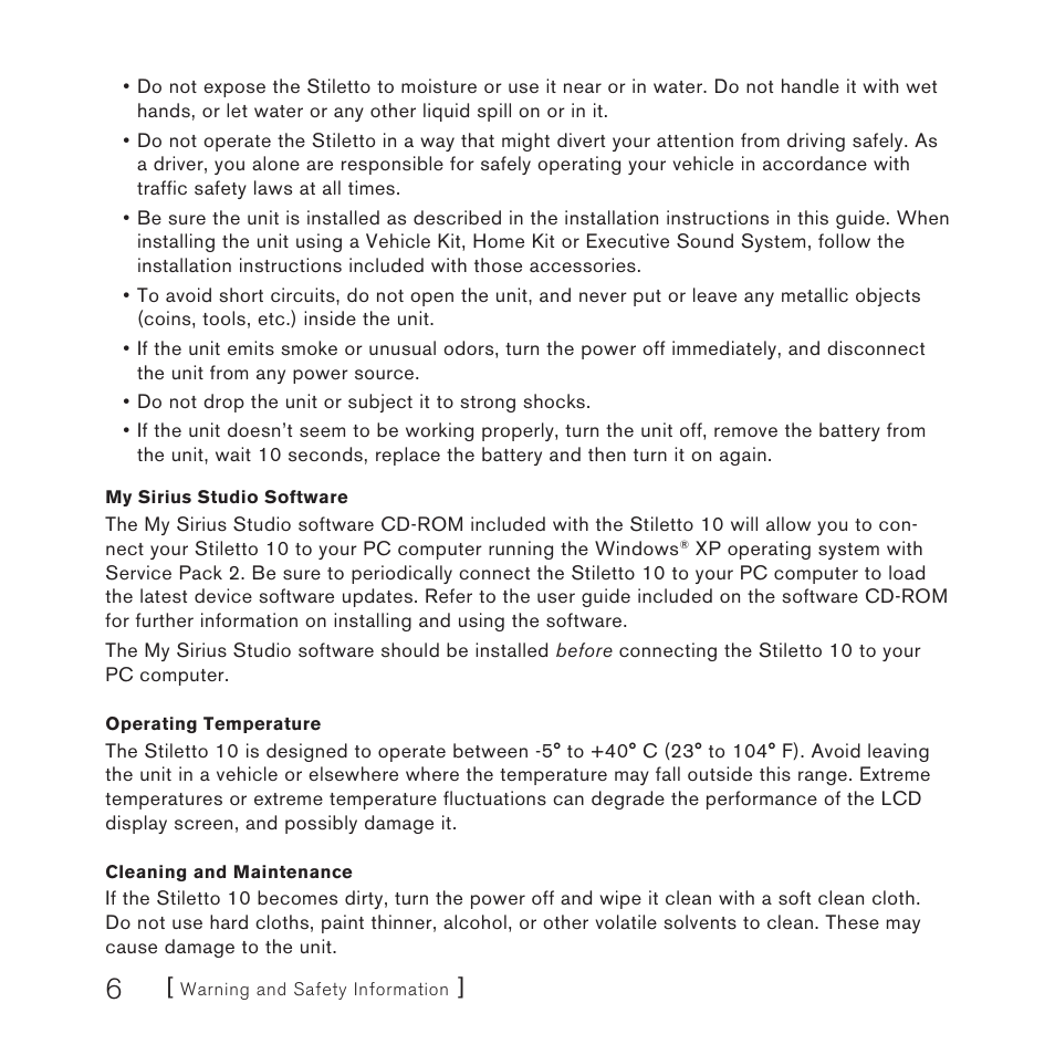 Sirius Satellite Radio 10 User Manual | Page 8 / 94