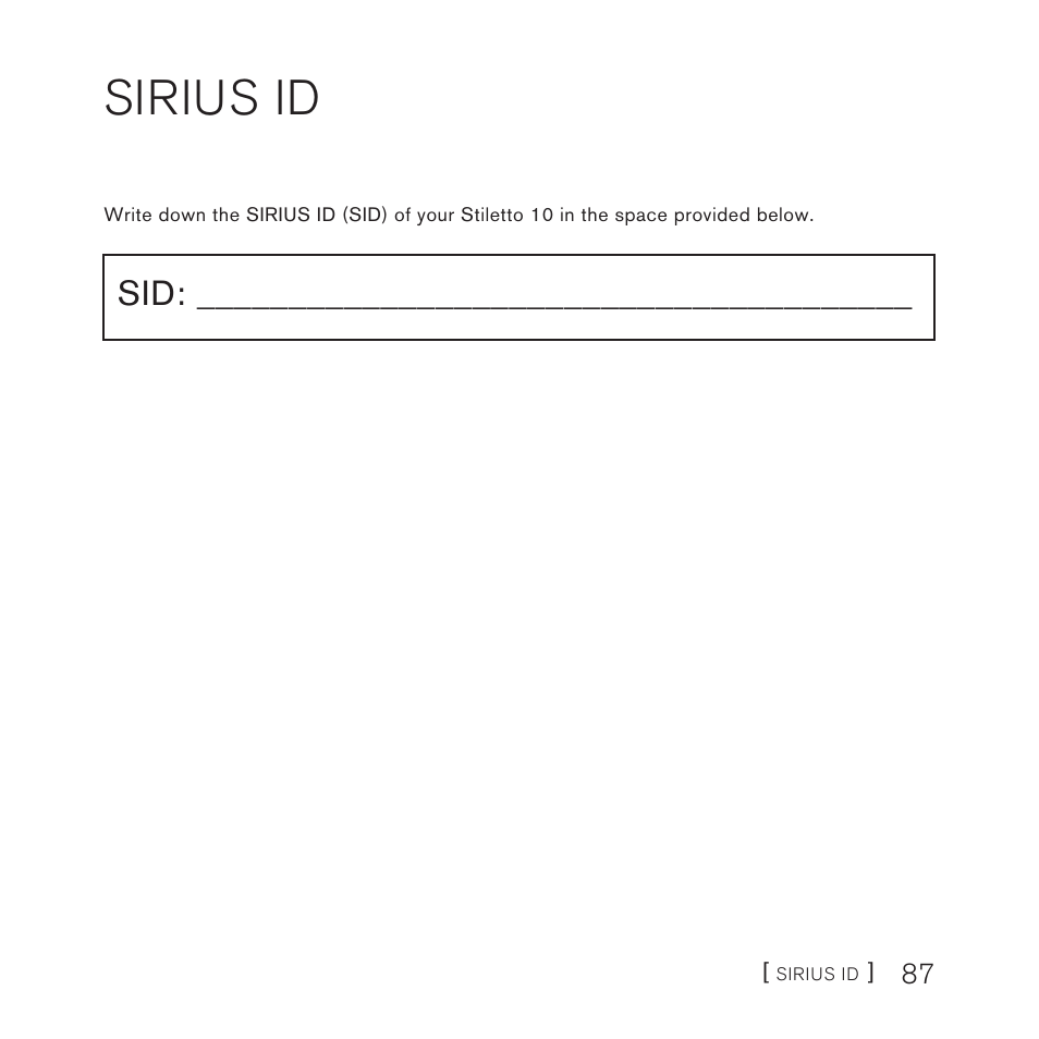 Sirius id | Sirius Satellite Radio 10 User Manual | Page 89 / 94