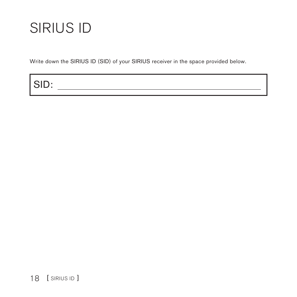 Sirius id | Sirius Satellite Radio SUPH1 User Manual | Page 18 / 20