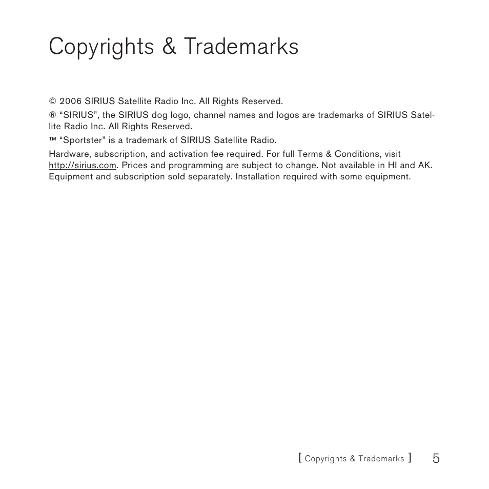 Copyrights & trademarks | Sirius Satellite Radio SUPH1 User Manual | Page 5 / 20