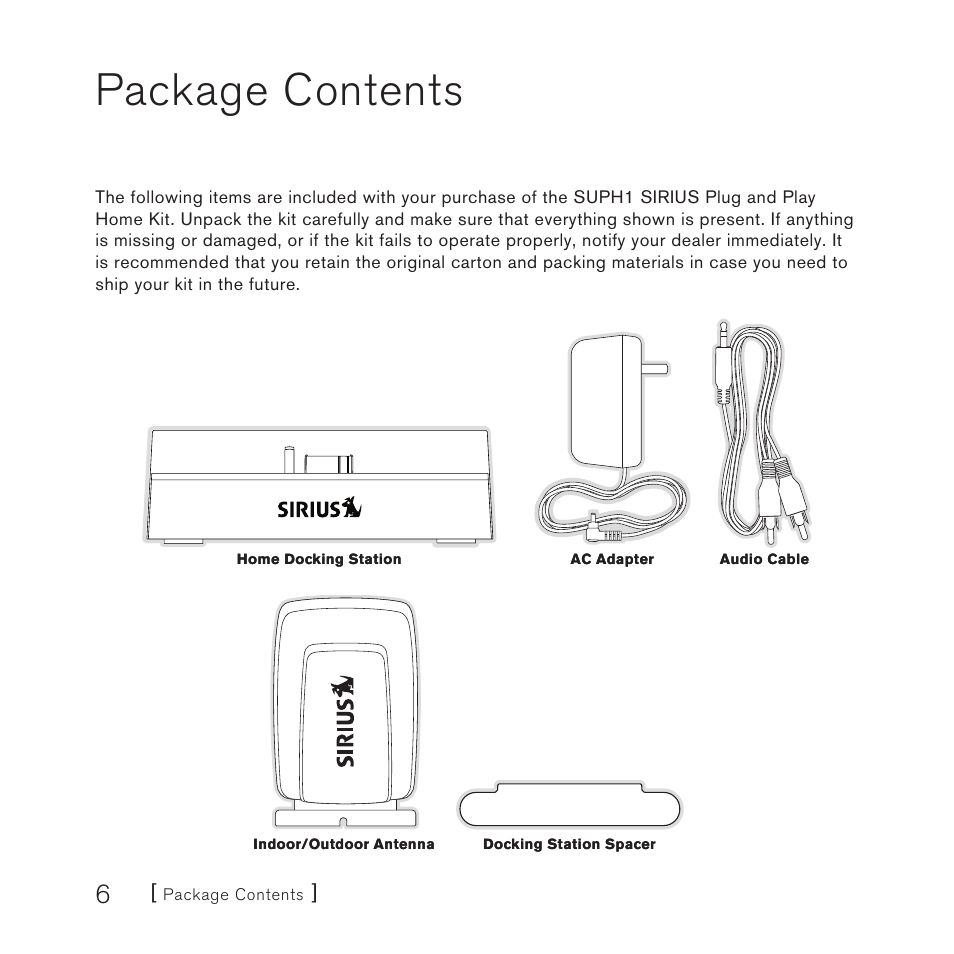 Package contents | Sirius Satellite Radio SUPH1 User Manual | Page 6 / 20