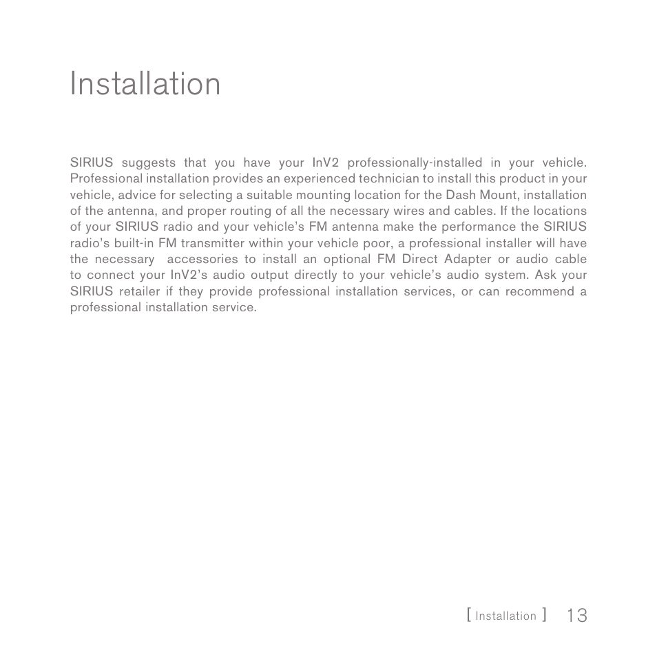 Installation | Sirius Satellite Radio INV2 User Manual | Page 13 / 80