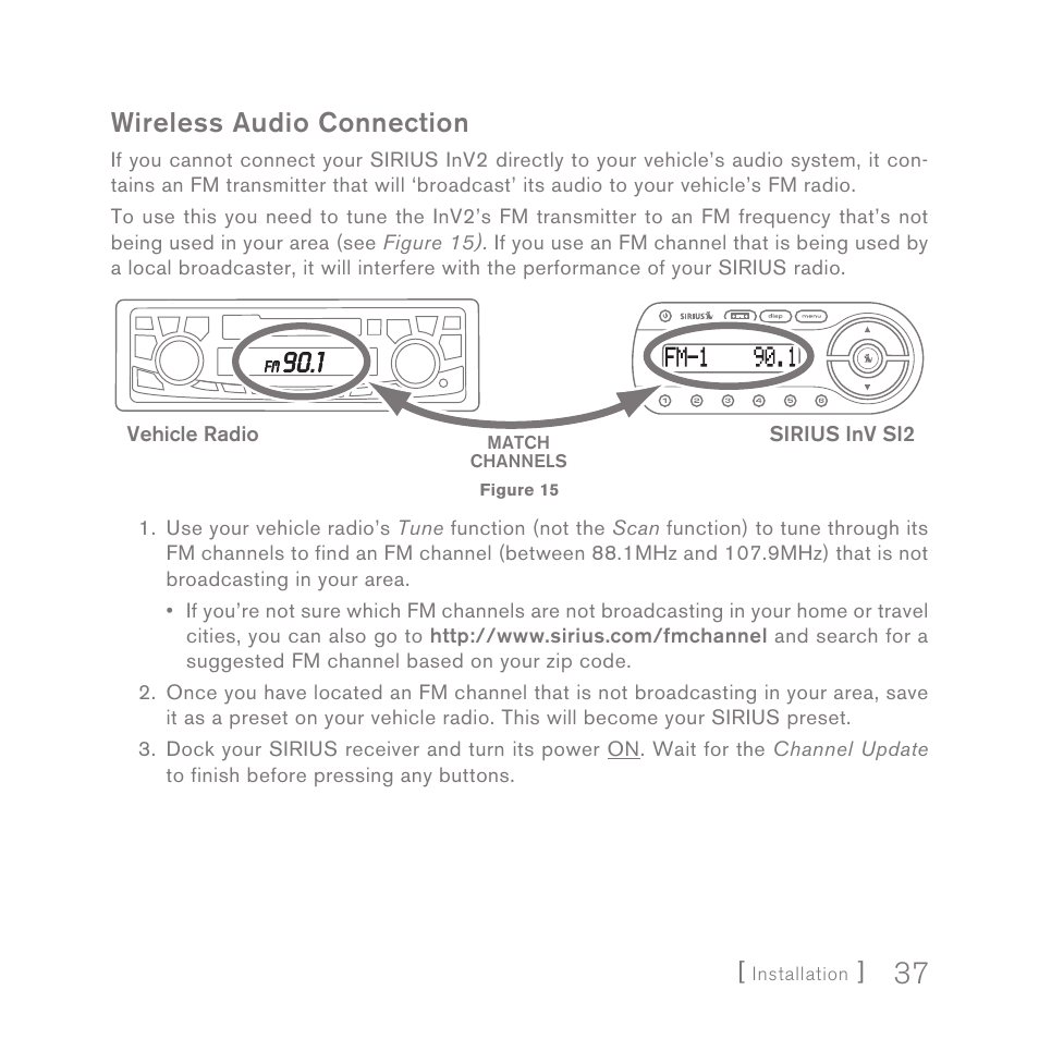 Wireless audio connection | Sirius Satellite Radio INV2 User Manual | Page 37 / 80