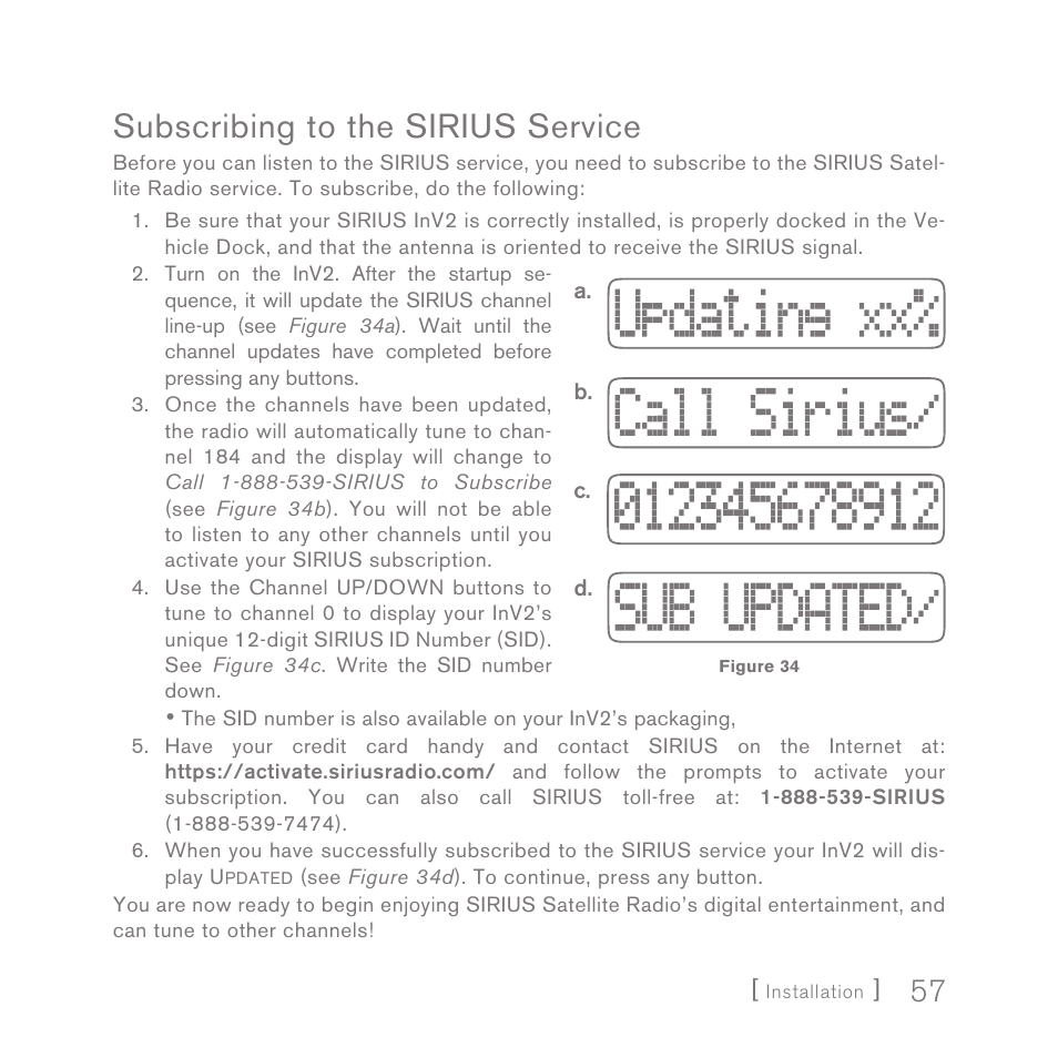 Subscribing to the sirius service | Sirius Satellite Radio INV2 User Manual | Page 57 / 80