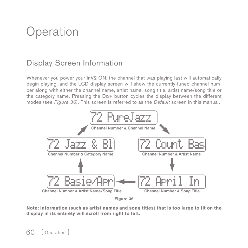 Operation, Display screen information | Sirius Satellite Radio INV2 User Manual | Page 60 / 80