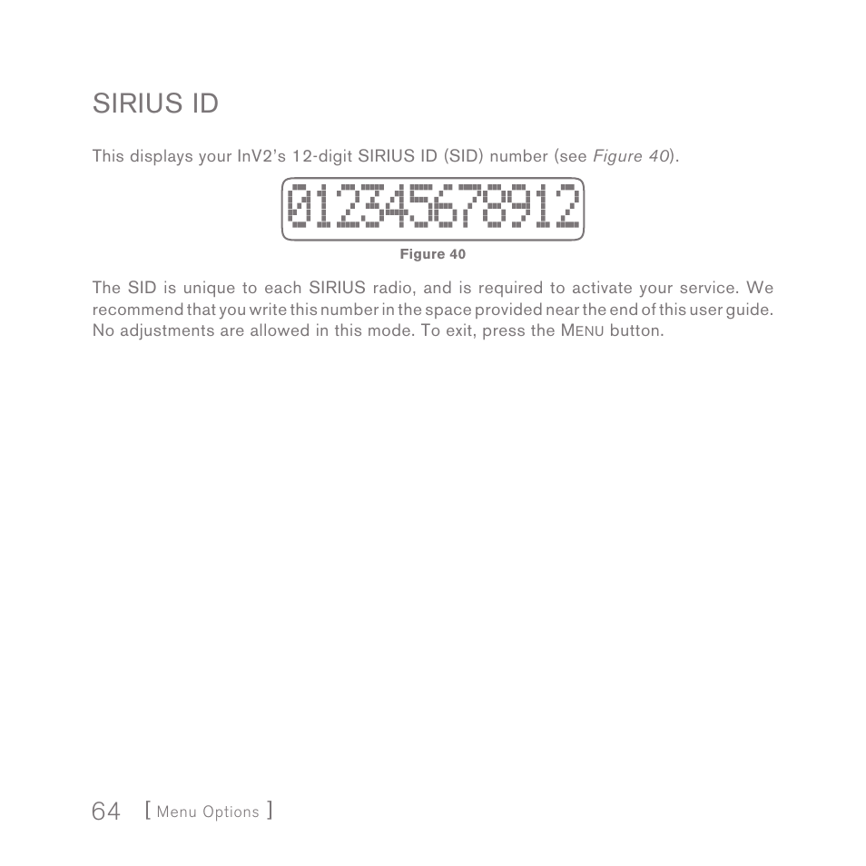 Sirius id | Sirius Satellite Radio INV2 User Manual | Page 64 / 80