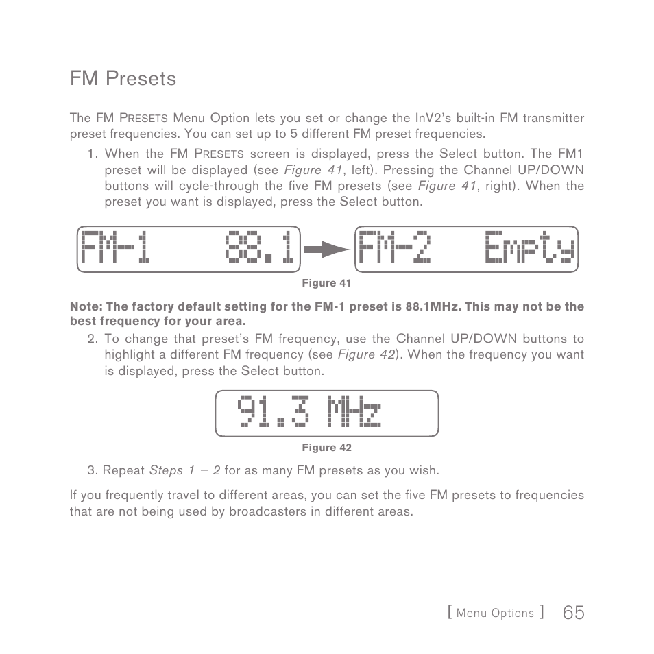 Fm presets | Sirius Satellite Radio INV2 User Manual | Page 65 / 80