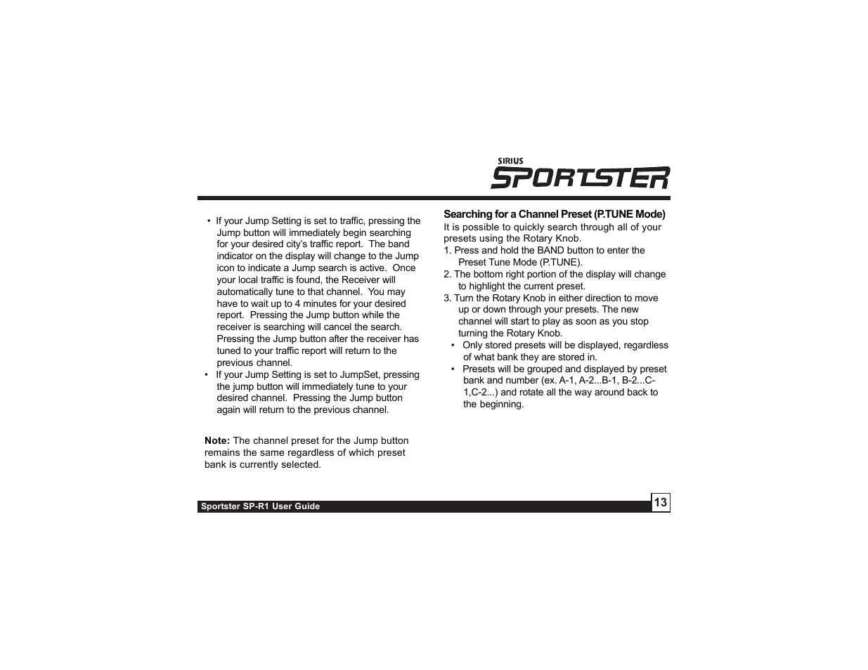 Sirius Satellite Radio SIRIUS Sportster SP-R1 User Manual | Page 13 / 38