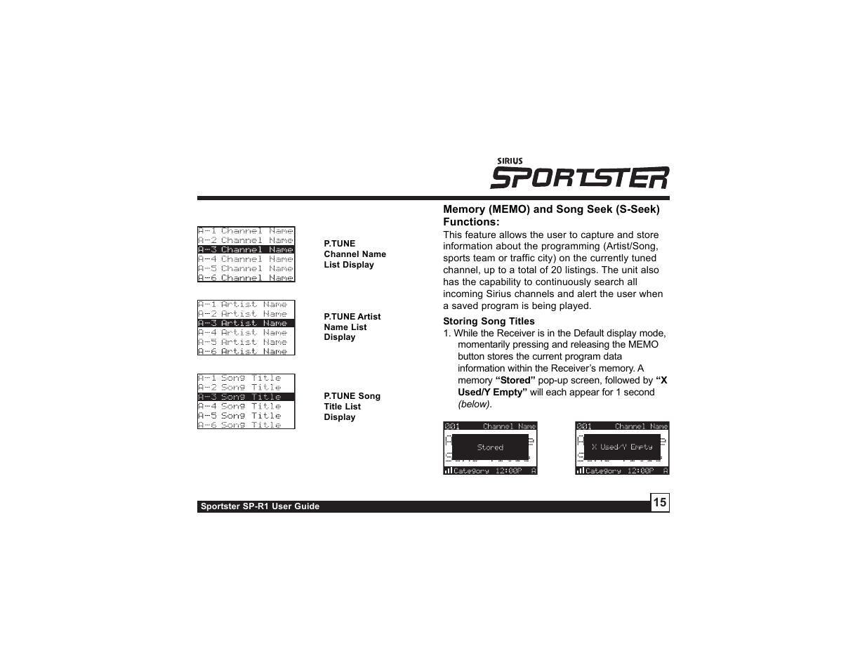 Sirius Satellite Radio SIRIUS Sportster SP-R1 User Manual | Page 15 / 38