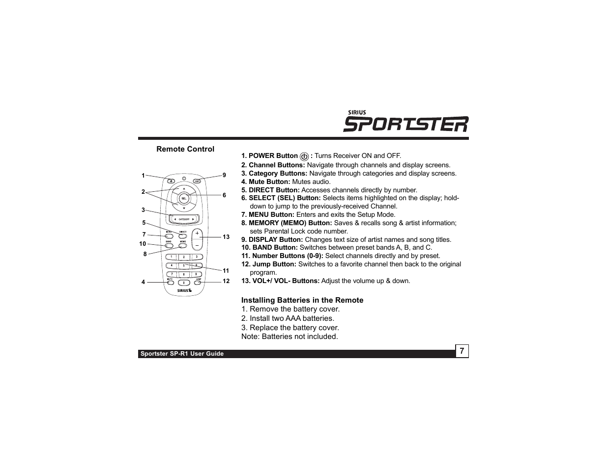 Sirius Satellite Radio SIRIUS Sportster SP-R1 User Manual | Page 7 / 38