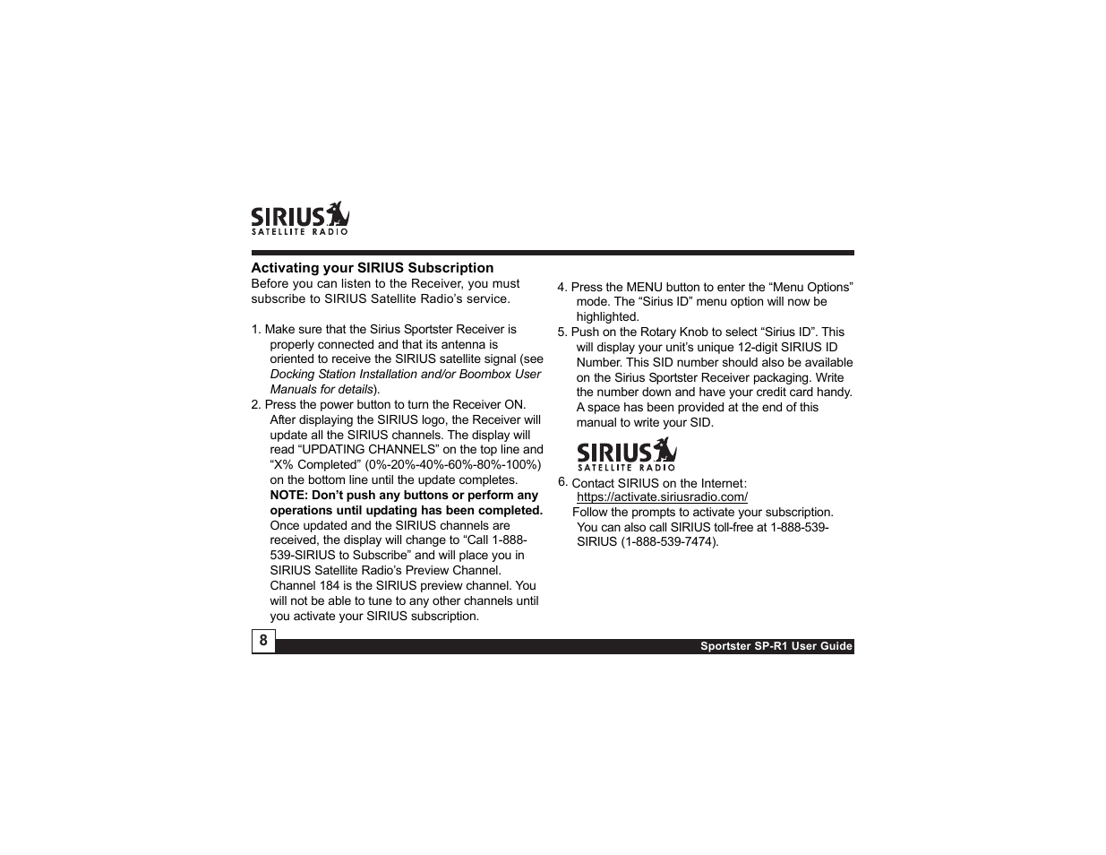 Sirius Satellite Radio SIRIUS Sportster SP-R1 User Manual | Page 8 / 38