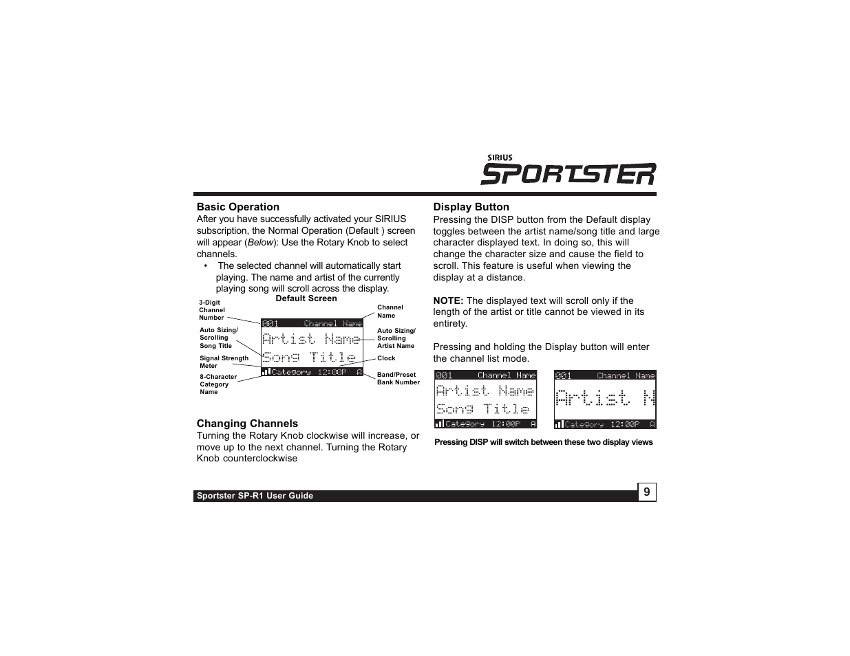 Sirius Satellite Radio SIRIUS Sportster SP-R1 User Manual | Page 9 / 38