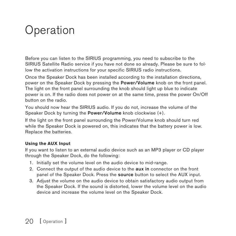 Operation | Sirius Satellite Radio SUBX2082808a User Manual | Page 20 / 28