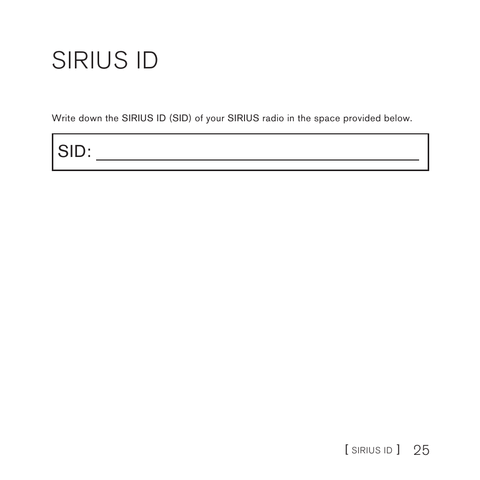 Sirius id | Sirius Satellite Radio SUBX2082808a User Manual | Page 25 / 28