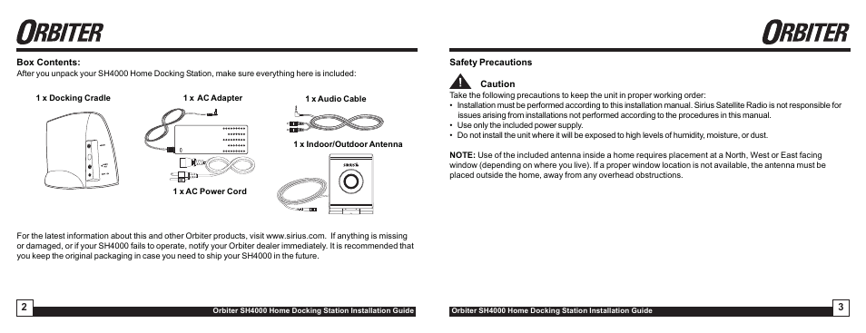 Sirius Satellite Radio SH4000 User Manual | Page 2 / 4