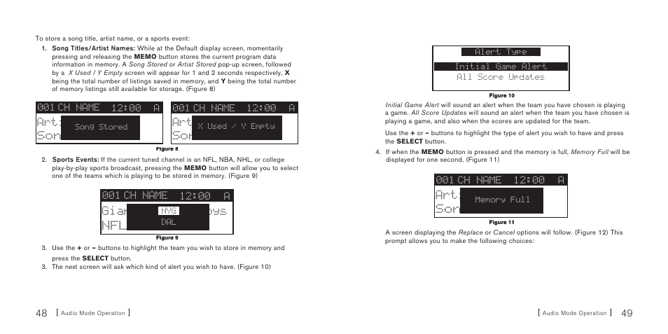 Giants vs cowboys nfl, Artist nmae song name, Artist name song title | Sirius Satellite Radio SiriusConnect SBTV091807a User Manual | Page 26 / 42