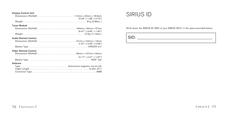 Sirius id | Sirius Satellite Radio SiriusConnect SBTV091807a User Manual | Page 40 / 42