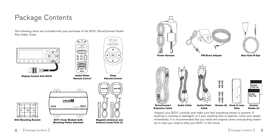 Package contents | Sirius Satellite Radio SiriusConnect SBTV091807a User Manual | Page 6 / 42