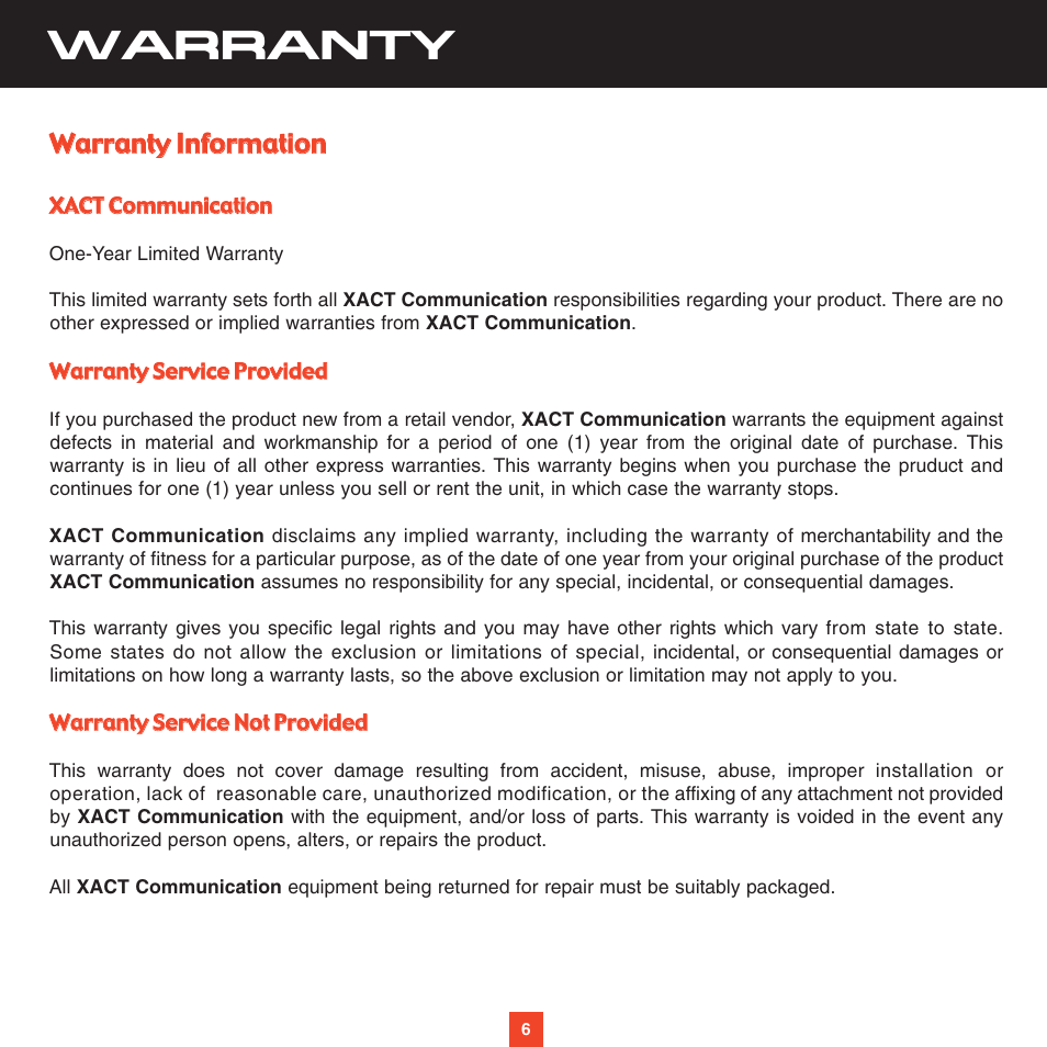 Warranty | Sirius Satellite Radio XS022 User Manual | Page 10 / 12