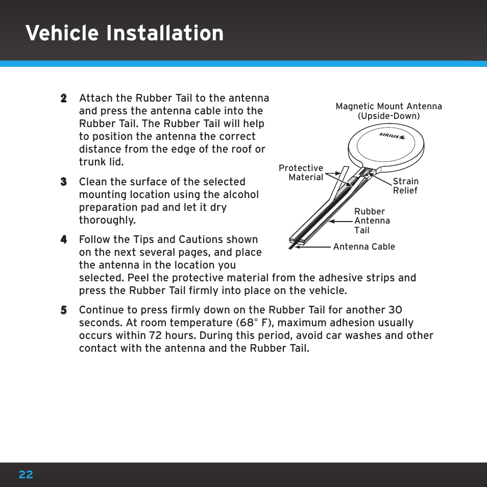 Vehicle installation | Sirius Satellite Radio SDSV6V1 User Manual | Page 22 / 98