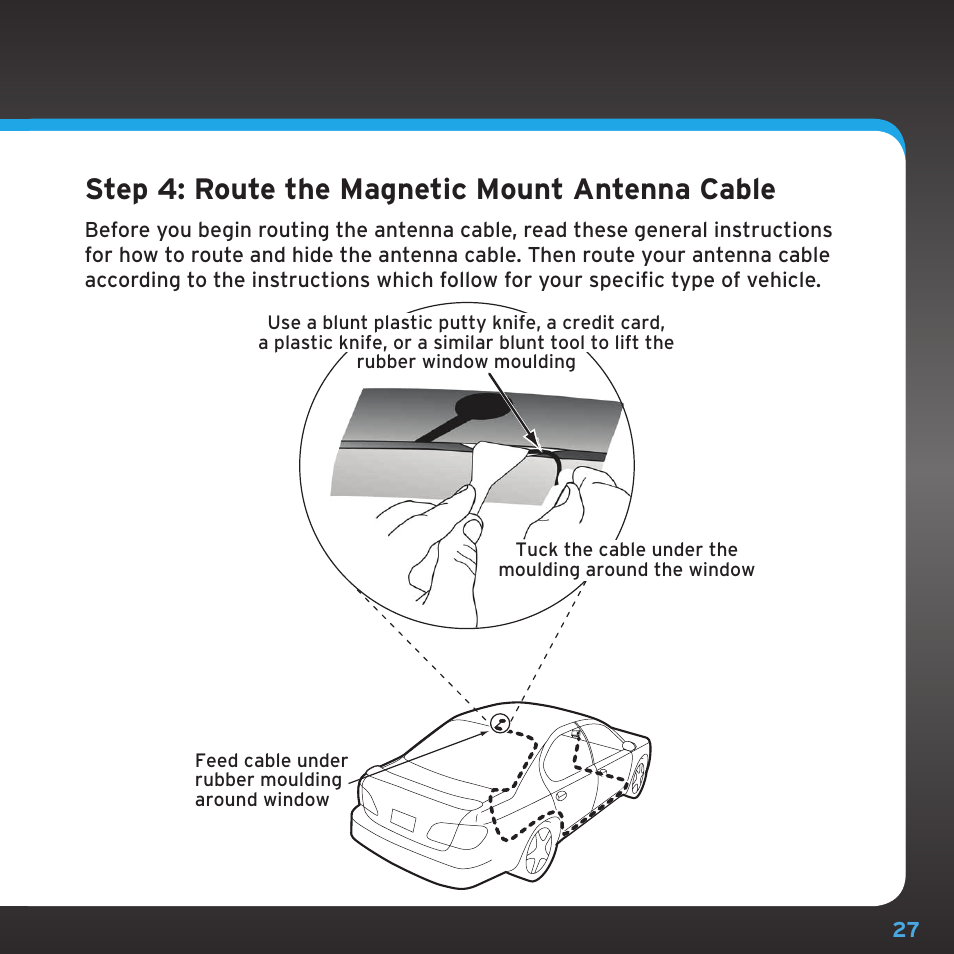 Step 4: route the magnetic mount antenna cable | Sirius Satellite Radio SDSV6V1 User Manual | Page 27 / 98