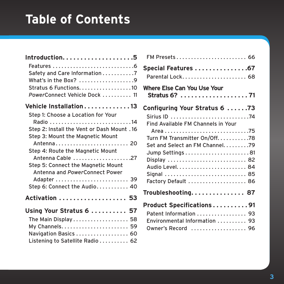 Sirius Satellite Radio SDSV6V1 User Manual | Page 3 / 98