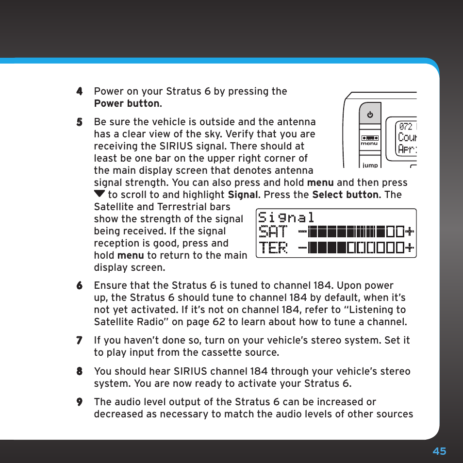Sat - + ter | Sirius Satellite Radio SDSV6V1 User Manual | Page 45 / 98