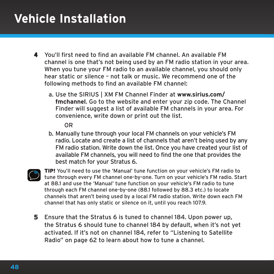 Vehicle installation | Sirius Satellite Radio SDSV6V1 User Manual | Page 48 / 98