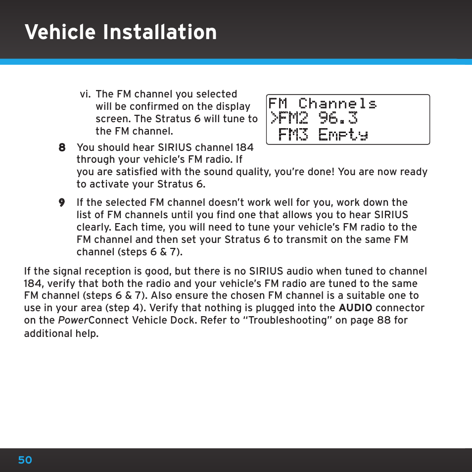 Vehicle installation | Sirius Satellite Radio SDSV6V1 User Manual | Page 50 / 98