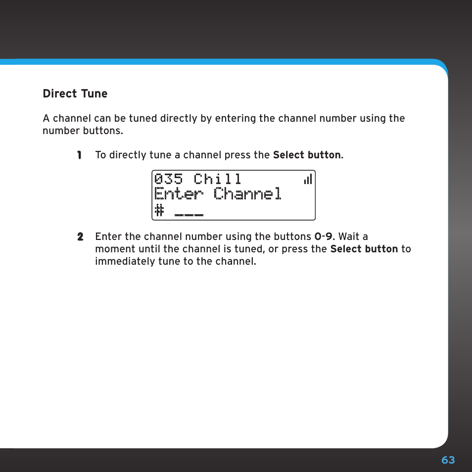 Enter channel | Sirius Satellite Radio SDSV6V1 User Manual | Page 63 / 98