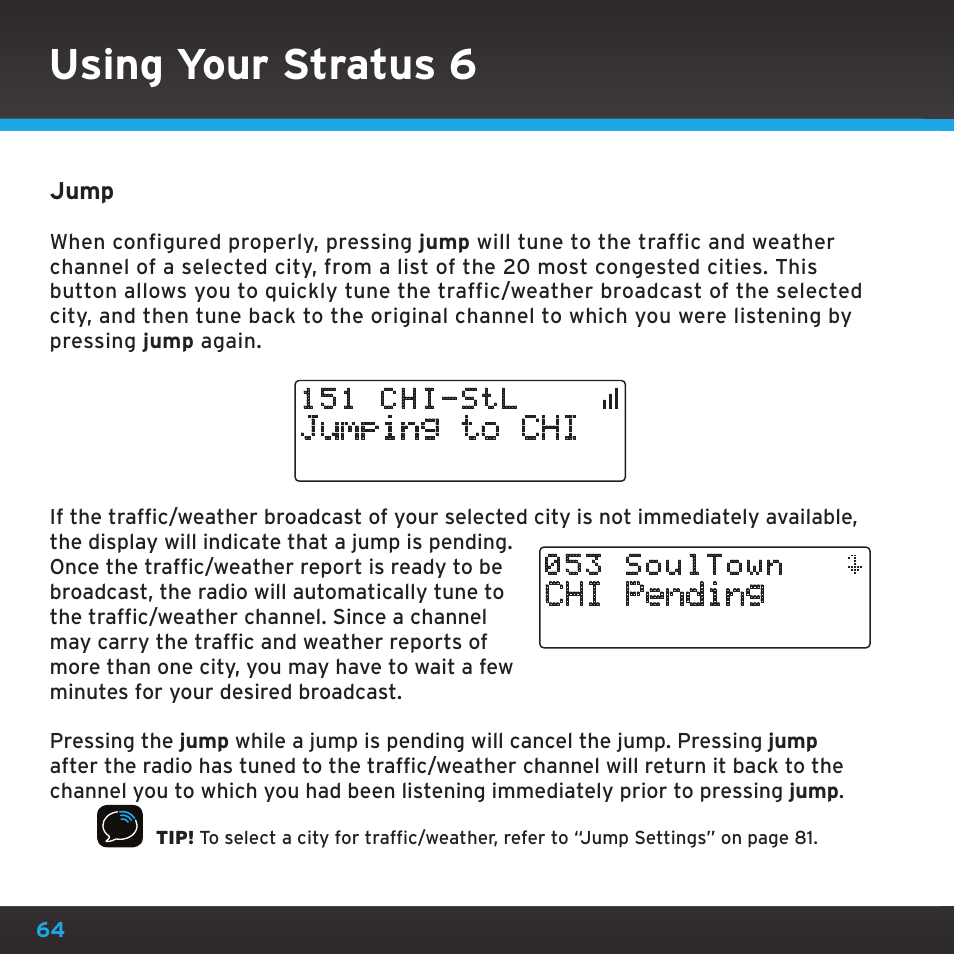 Using your stratus 6 | Sirius Satellite Radio SDSV6V1 User Manual | Page 64 / 98