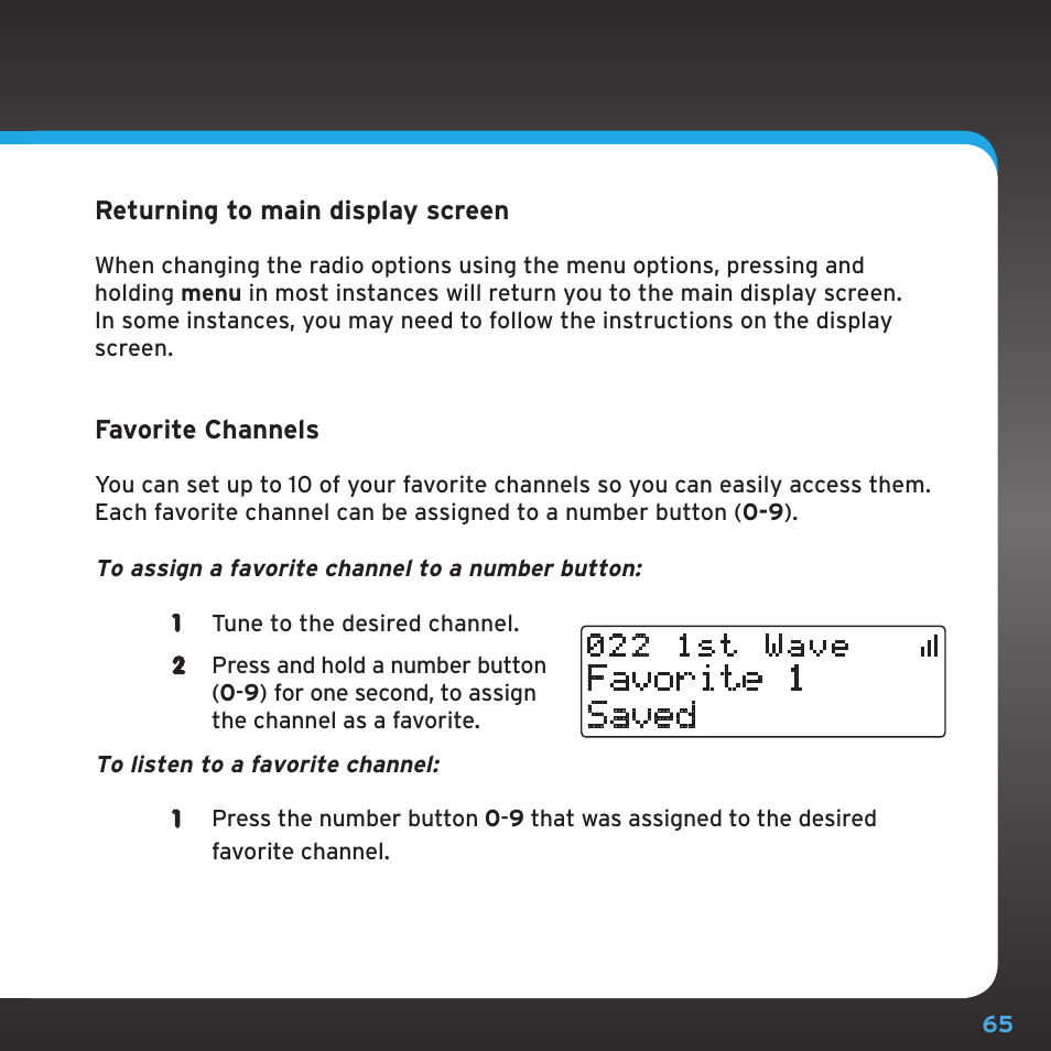 Favorite 1 saved | Sirius Satellite Radio SDSV6V1 User Manual | Page 65 / 98