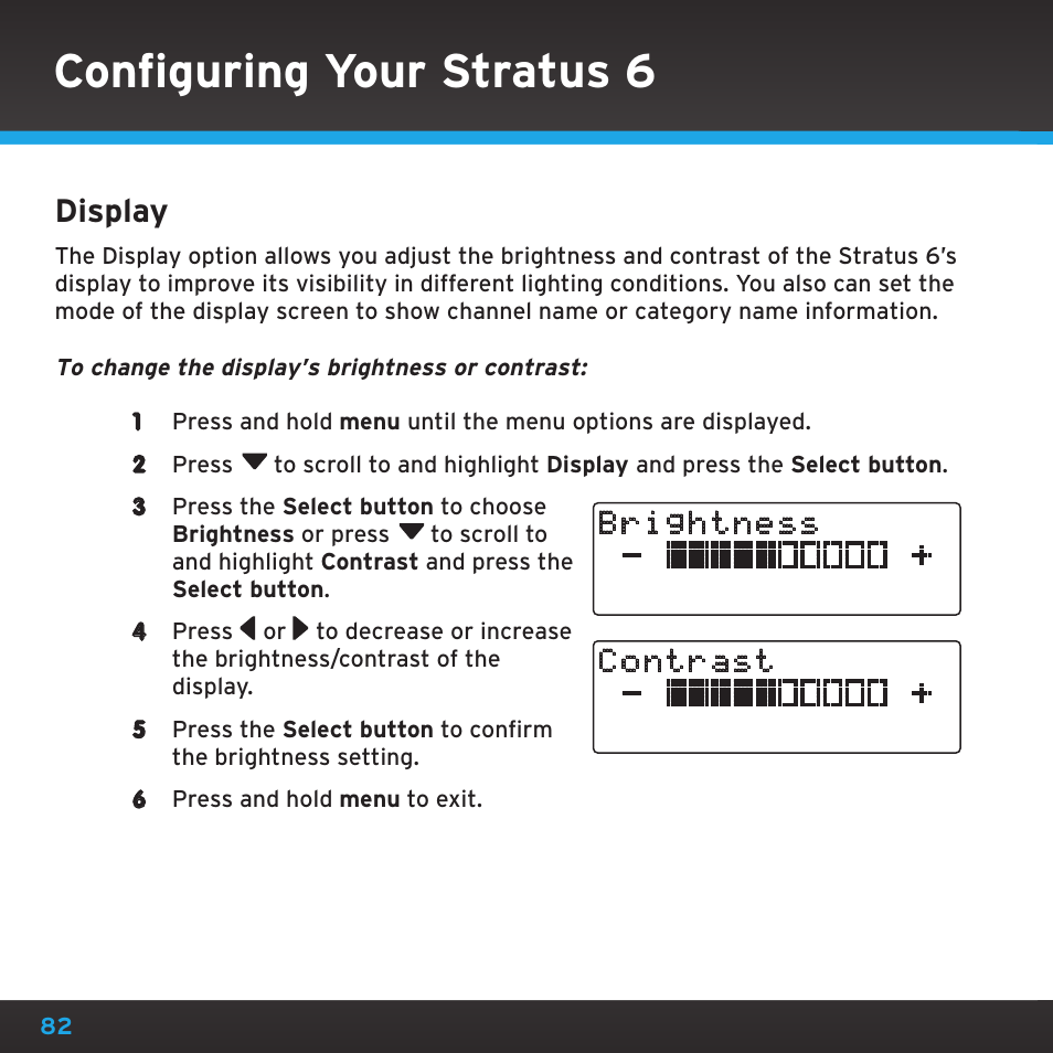 Configuring your stratus 6, Display | Sirius Satellite Radio SDSV6V1 User Manual | Page 82 / 98