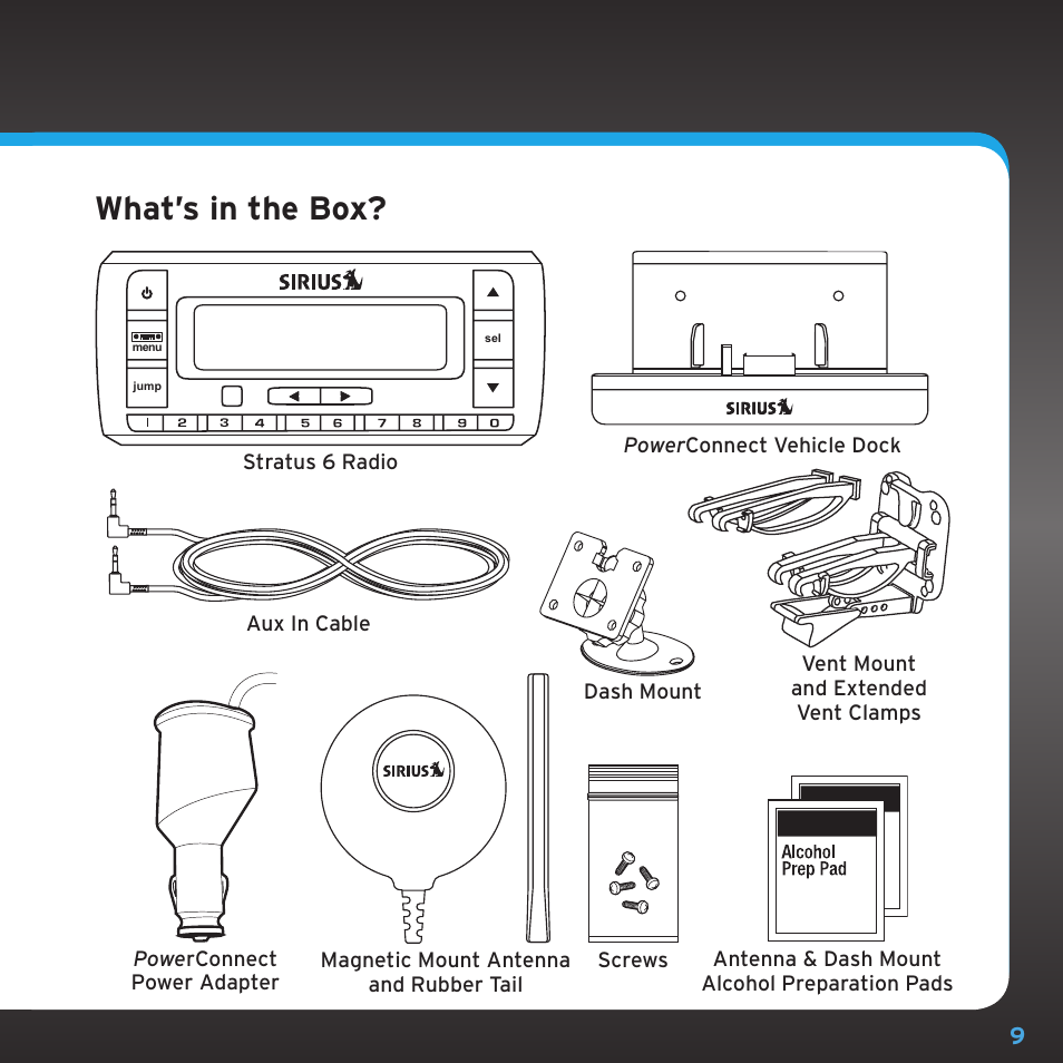 What’s in the box | Sirius Satellite Radio SDSV6V1 User Manual | Page 9 / 98