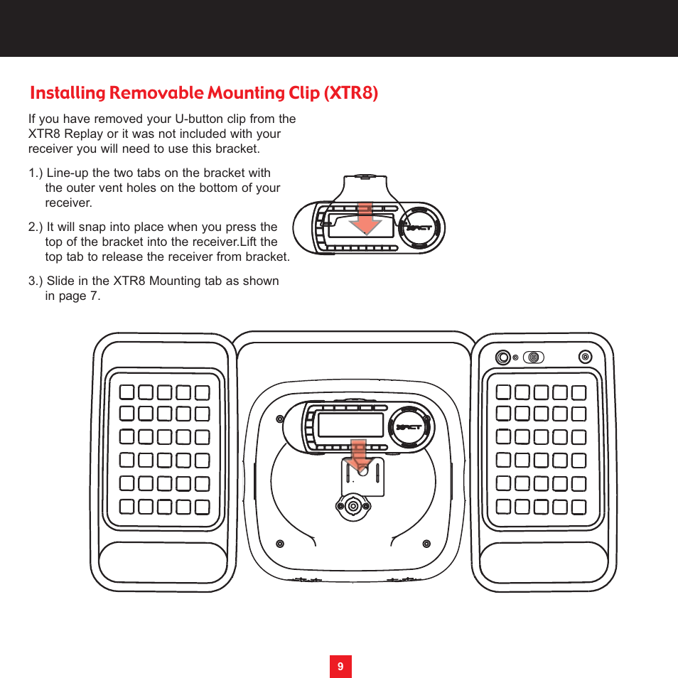 Installing removable mounting clip (xtr8) | Sirius Satellite Radio XS097 User Manual | Page 15 / 36