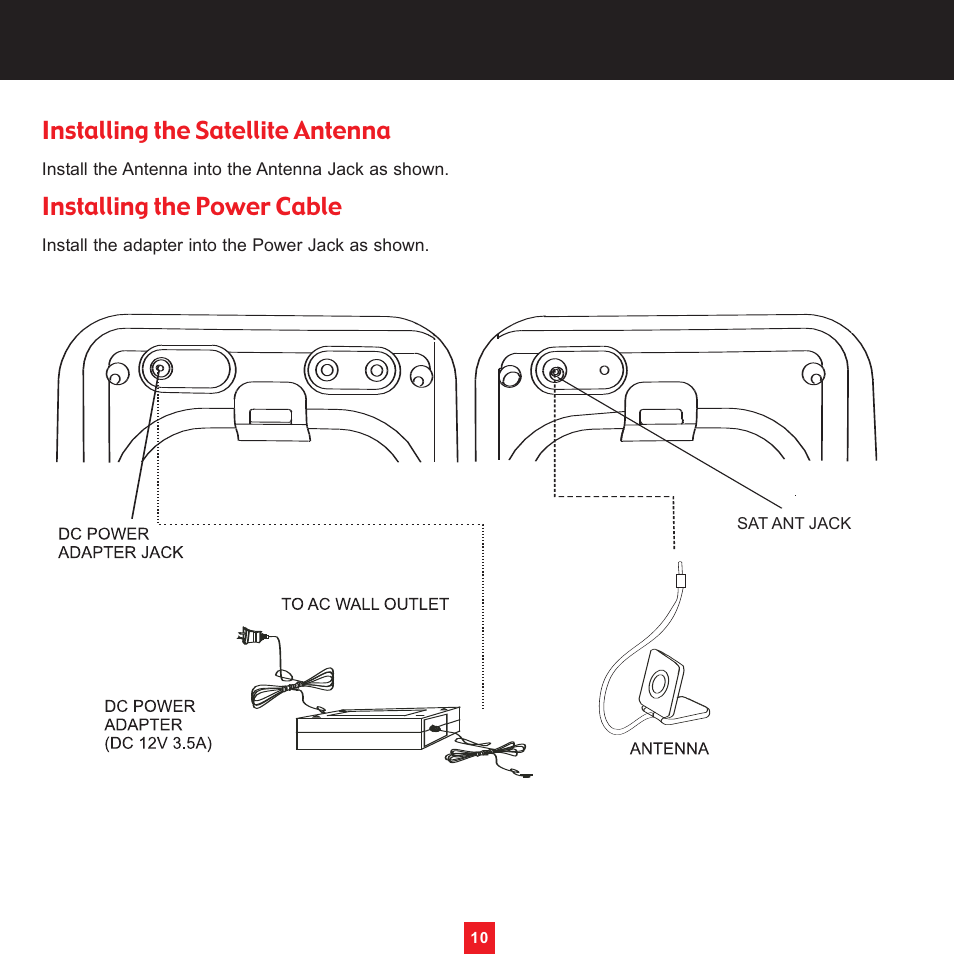 Installing the satellite antenna, Installing the power cable | Sirius Satellite Radio XS097 User Manual | Page 16 / 36
