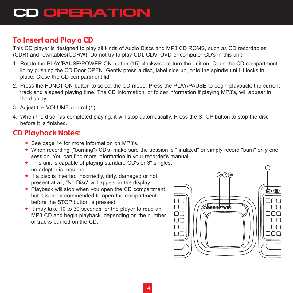 Cd operation | Sirius Satellite Radio XS097 User Manual | Page 20 / 36